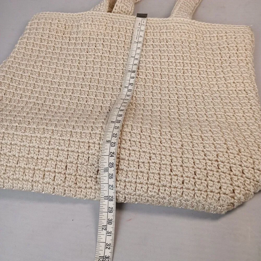 The Sak Crocheted Knit Medium‎ Tote Shoulder Bag Purse Natural Tan Boho 12.5x11